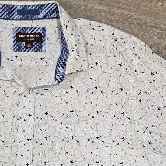 Johnston & Murphy XL Tailored Fit Airplane Print Shirt ✈️ Premium Cotton - Picture 3 of 8